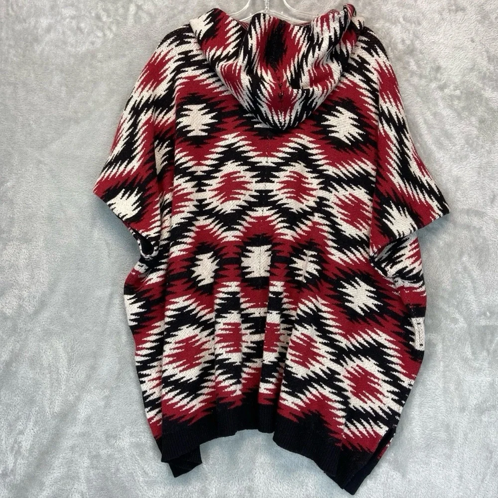 Alice + Olivia  Open Wool Cashmere Aztec Southwestern Hooded Poncho Sweater M/L